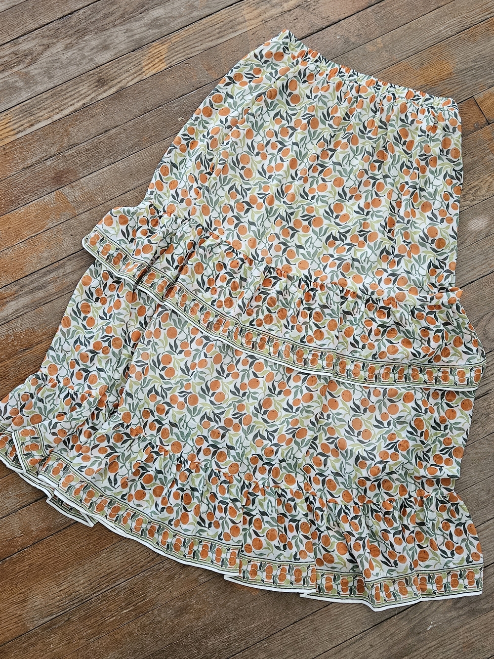 Women’s Orange Print Ruffle Maxi Skirt Max STUDIO sz M - Picture 9 of 11